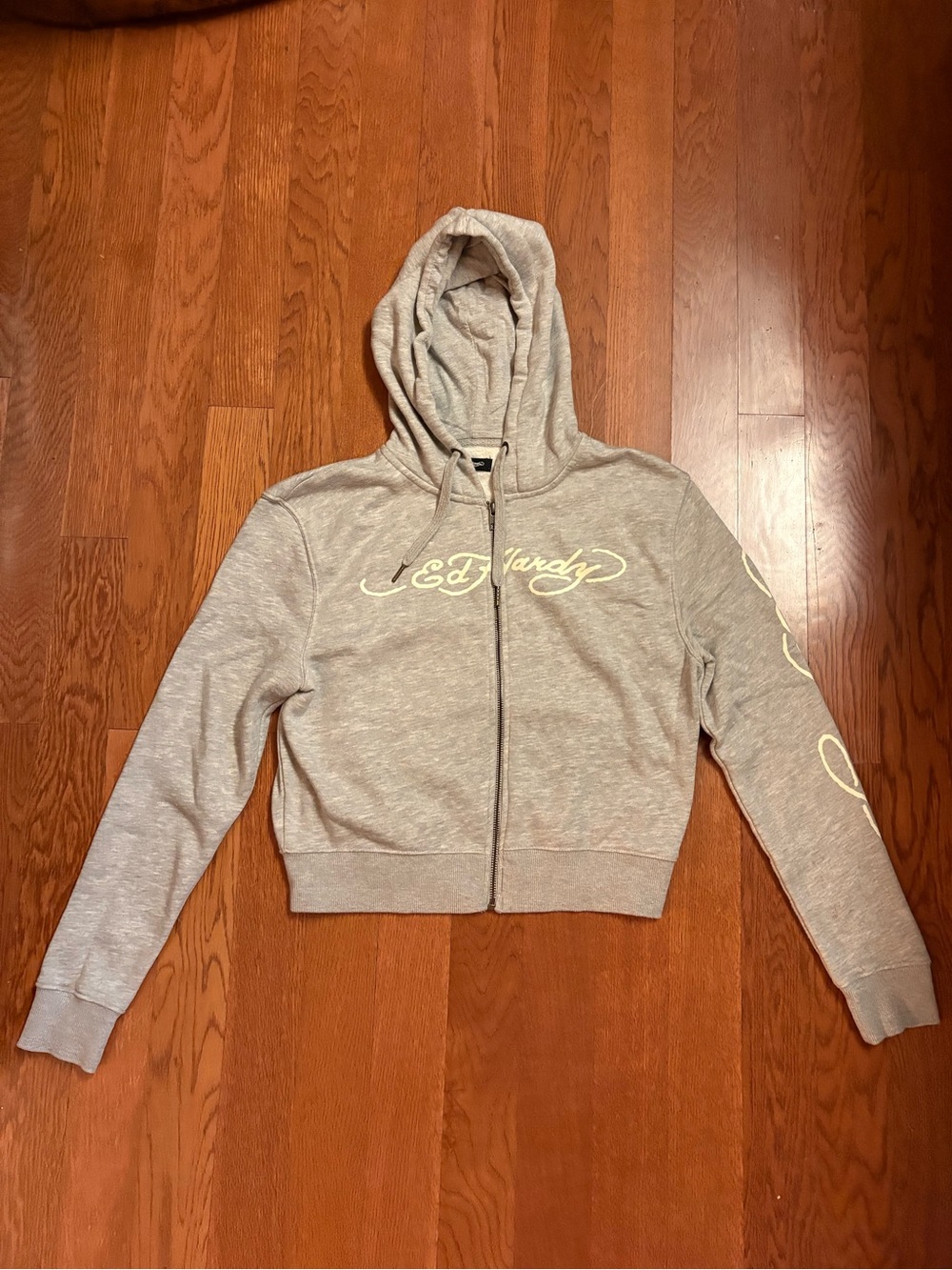 Ed Hardy Women's Light Gray Zip-Up Hoodie Jacket. Size medium